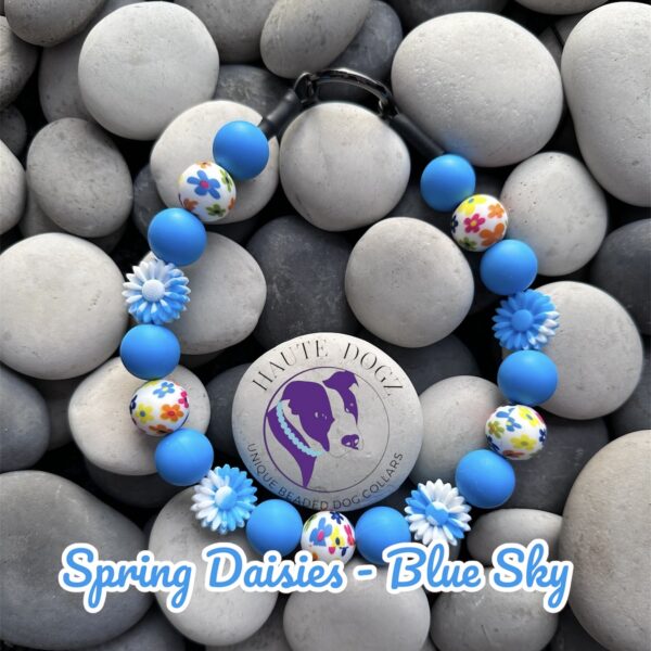 Spring Daisies - Blue Sky - Beaded Dog Collar