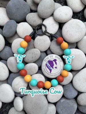 Turquoise Cow - Beaded Dog Collar