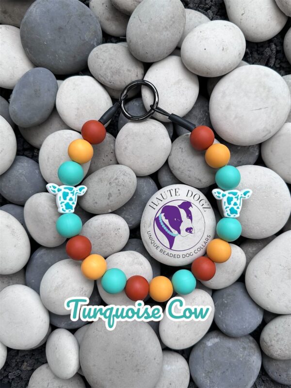 Turquoise Cow - Beaded Dog Collar