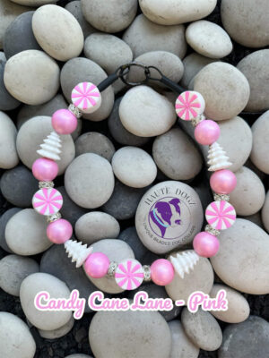 Candy Cane Lane - Pink - Beaded Dog Collar