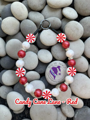 Candy Cane Lane - Red - Beaded Dog Collar